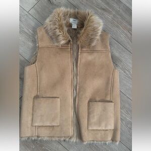 Lisa International Tan Vest with Fur Trim vintage vest size small